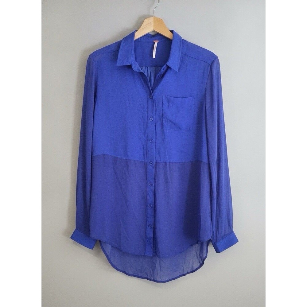 Free People womens size S long sleeve royal blue colorblock lightweight blouse